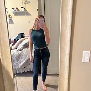 High waisted dark blue skinny jeans